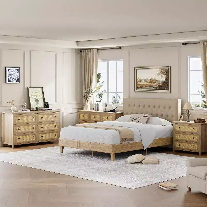 Commode 29 en rotin à 3 tiroirs pour chambre à coucher, commode de placard en bois, commode haute de style bohème, pour chambre à coucher, salon