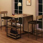 Ensemble table à manger et 2 tabourets de bar, Table de cuisine hauteur comptoir avec 2 tabourets de bar rembourrés, Ensemble table et chaises de salle à manger avec étagères de rangement