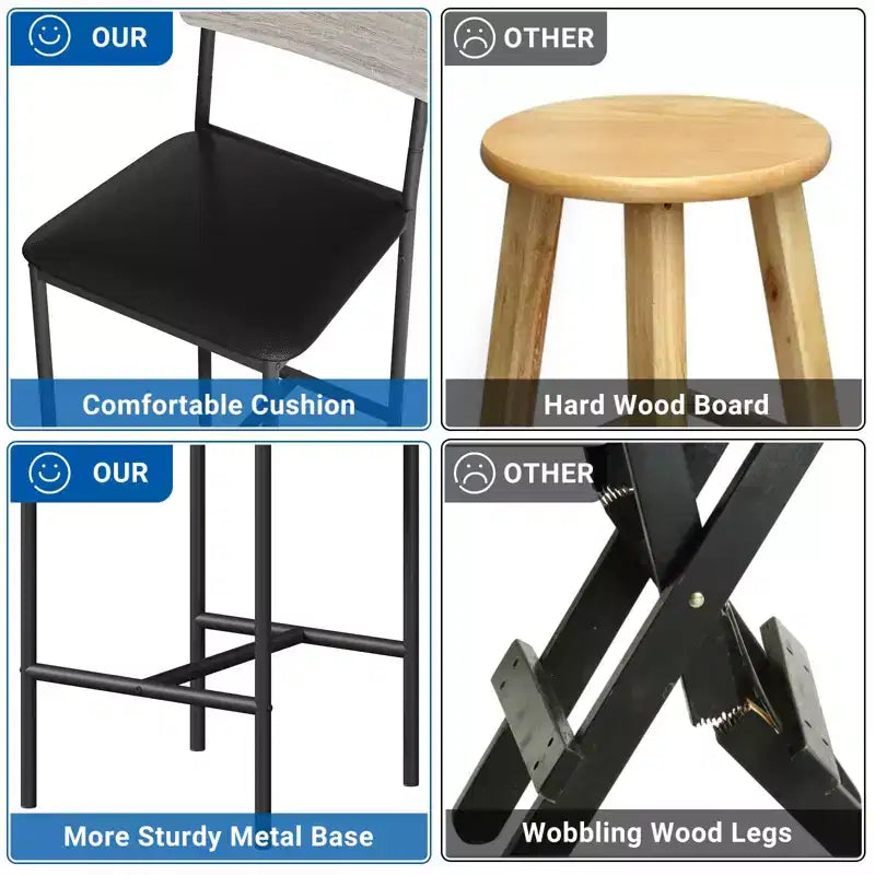 Ensemble table à manger et 2 tabourets de bar, Table de cuisine hauteur comptoir avec 2 tabourets de bar rembourrés, Ensemble table et chaises de salle à manger avec étagères de rangement