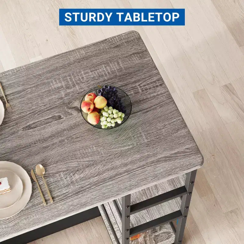Ensemble table à manger et 2 tabourets de bar, Table de cuisine hauteur comptoir avec 2 tabourets de bar rembourrés, Ensemble table et chaises de salle à manger avec étagères de rangement