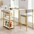 Ensemble table à manger et 2 tabourets de bar, Table de cuisine hauteur comptoir avec 2 tabourets de bar rembourrés, Ensemble table et chaises de salle à manger avec étagères de rangement