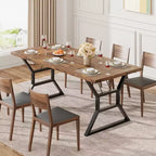 Table à manger de 180 cm pour 6 à 8 personnes, table de cuisine rectangulaire de style rustique, pieds en métal géométriques, style ferme moderne, pour la cuisine
