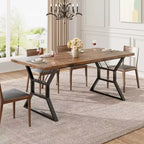 Table à manger de 180 cm pour 6 à 8 personnes, table de cuisine rectangulaire de style rustique, pieds en métal géométriques, style ferme moderne, pour la cuisine