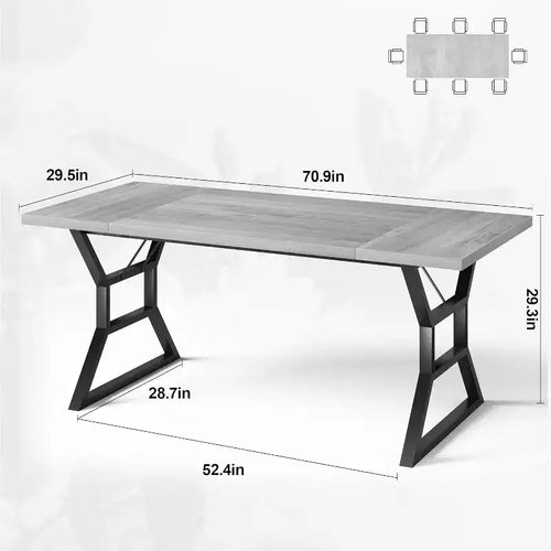 Table à manger de 180 cm pour 6 à 8 personnes, table de cuisine rectangulaire de style rustique, pieds en métal géométriques, style ferme moderne, pour la cuisine