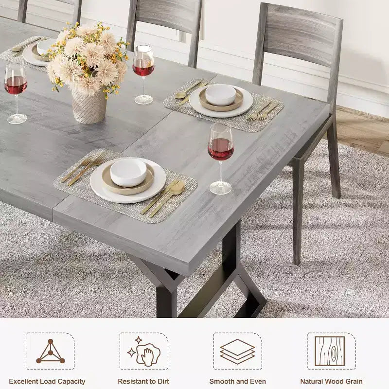 Table à manger de 180 cm pour 6 à 8 personnes, table de cuisine rectangulaire de style rustique, pieds en métal géométriques, style ferme moderne, pour la cuisine