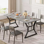 Table à manger de 180 cm pour 6 à 8 personnes, table de cuisine rectangulaire de style rustique, pieds en métal géométriques, style ferme moderne, pour la cuisine