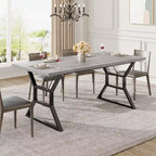 Table à manger de 180 cm pour 6 à 8 personnes, table de cuisine rectangulaire de style rustique, pieds en métal géométriques, style ferme moderne, pour la cuisine