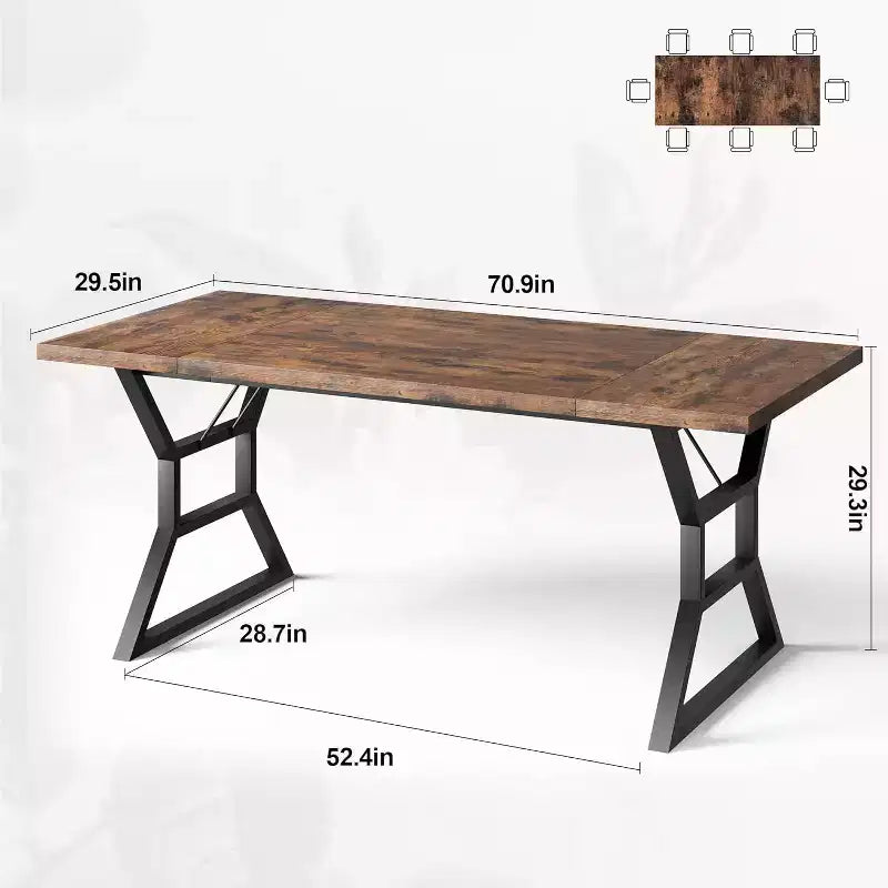 Table à manger de 180 cm pour 6 à 8 personnes, table de cuisine rectangulaire de style rustique, pieds en métal géométriques, style ferme moderne, pour la cuisine