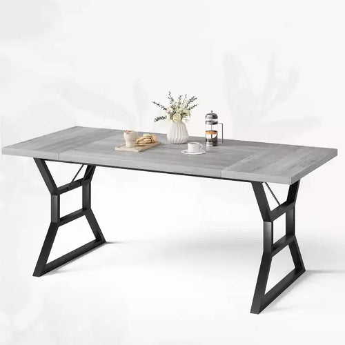 71 Inch Dining Table for 6 to 8 People, Rustic Style Rectangle Kitchen Table, Geometric Metal Legs, Modern Farmhouse Style, for Kitchen