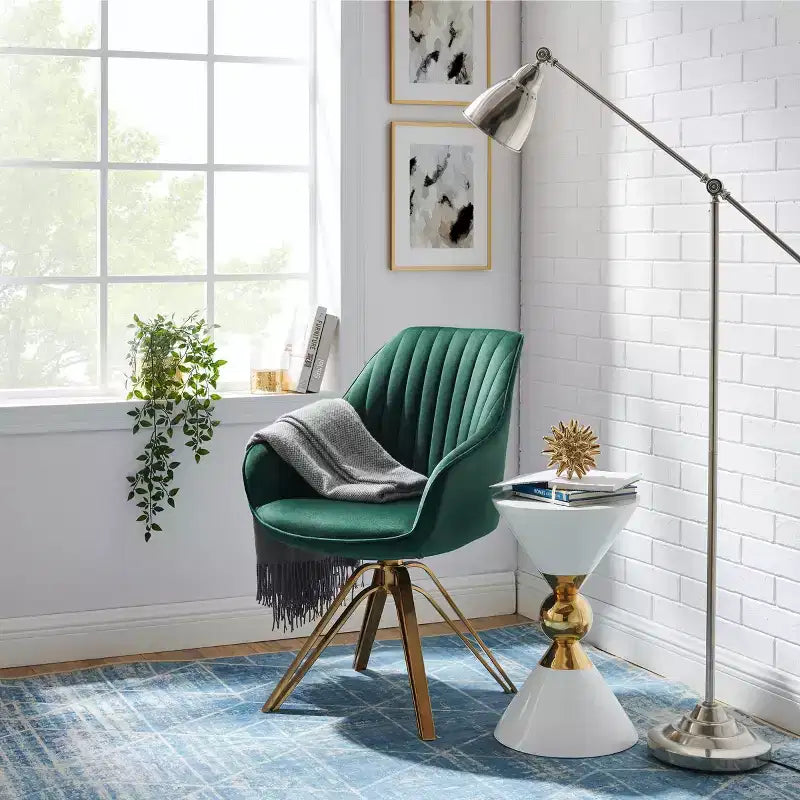 Fauteuil d'appoint pivotant Art Leon en velours confortable avec pieds dorés