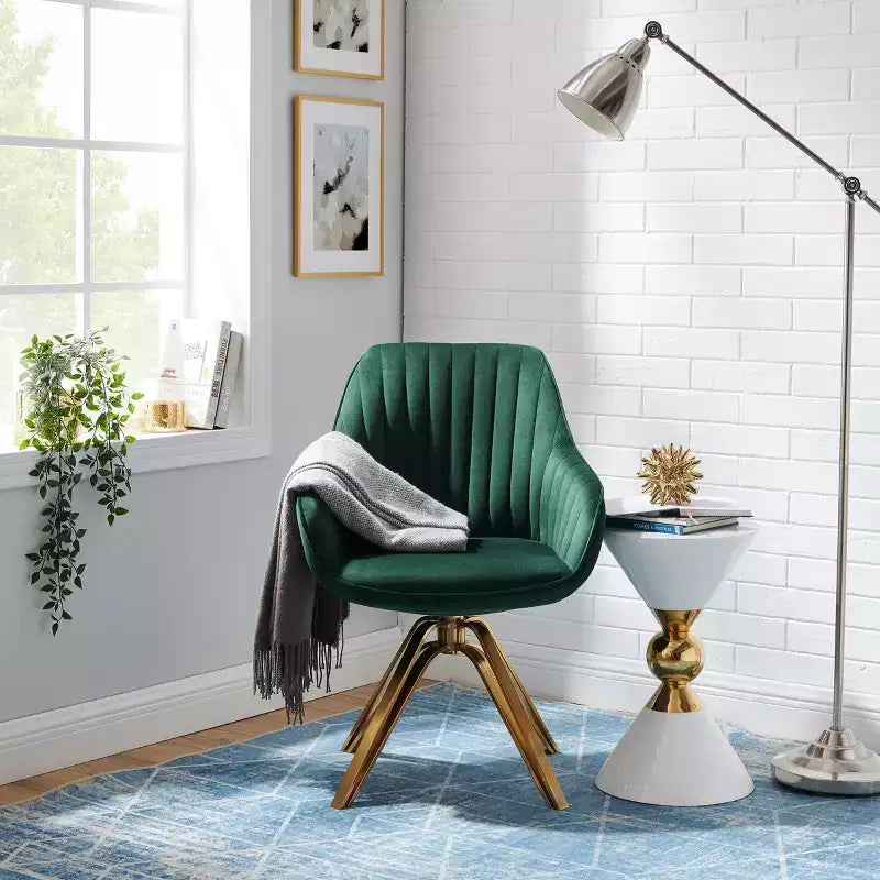 Fauteuil d'appoint pivotant Art Leon en velours confortable avec pieds dorés