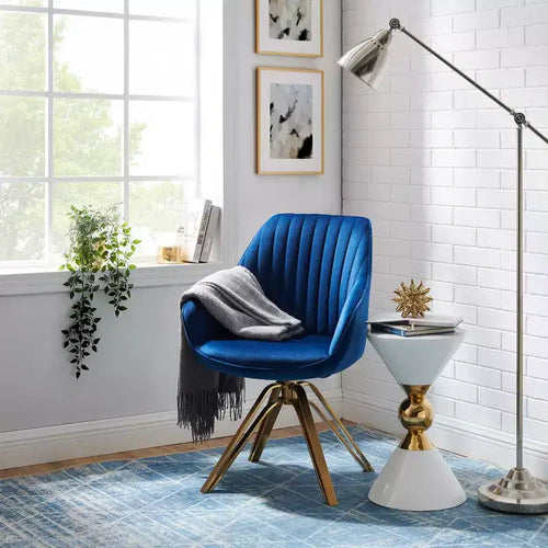 Fauteuil d'appoint pivotant Art Leon en velours confortable avec pieds dorés