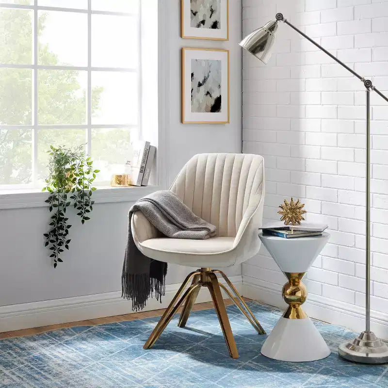 Fauteuil d'appoint pivotant Art Leon en velours confortable avec pieds dorés