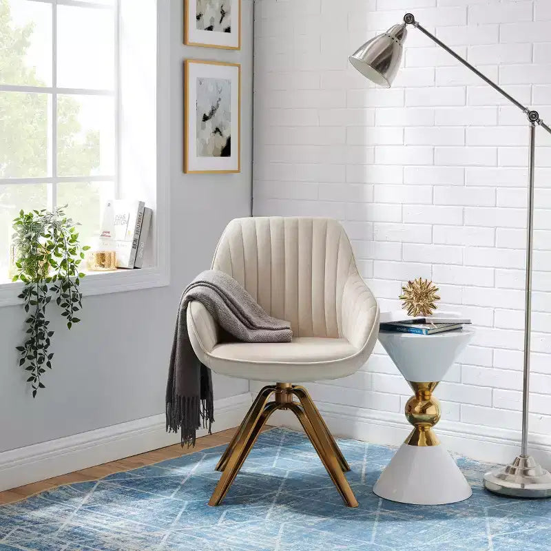 Fauteuil d'appoint pivotant Art Leon en velours confortable avec pieds dorés