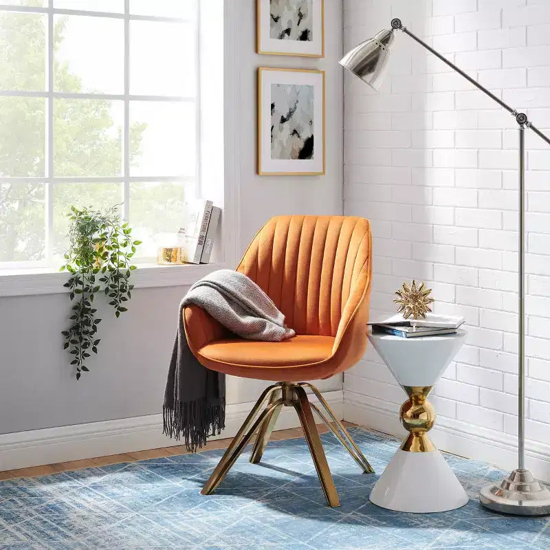 Fauteuil d'appoint pivotant Art Leon en velours confortable avec pieds dorés