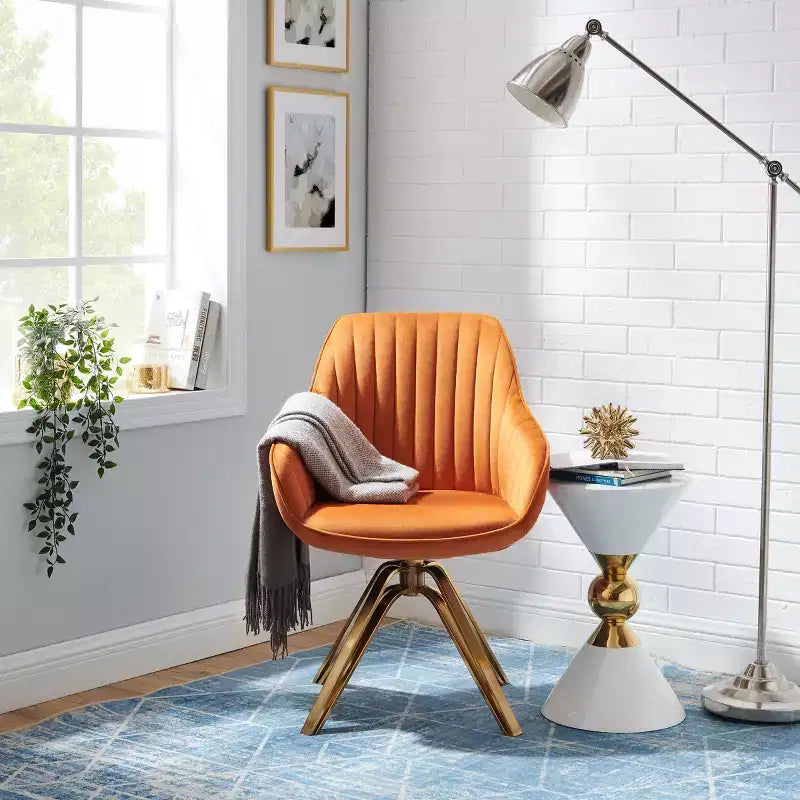 Fauteuil d'appoint pivotant Art Leon en velours confortable avec pieds dorés