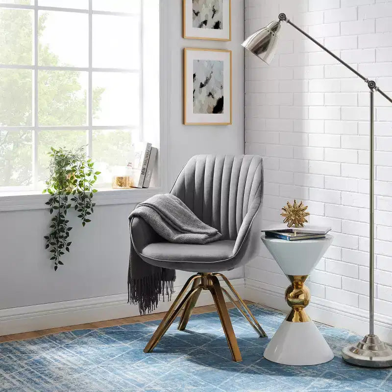 Fauteuil d'appoint pivotant Art Leon en velours confortable avec pieds dorés