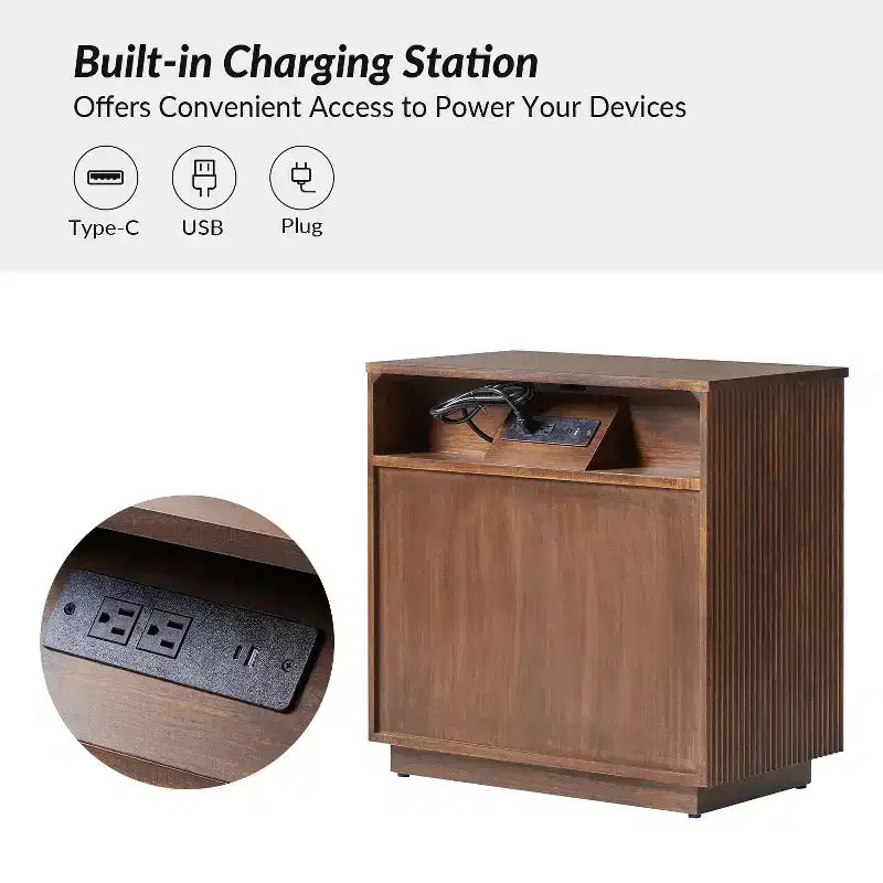 Table d'appoint moderne Sara à 3 tiroirs avec station de charge intégrée|ART OF LIVING DESIGNS-WALNUT