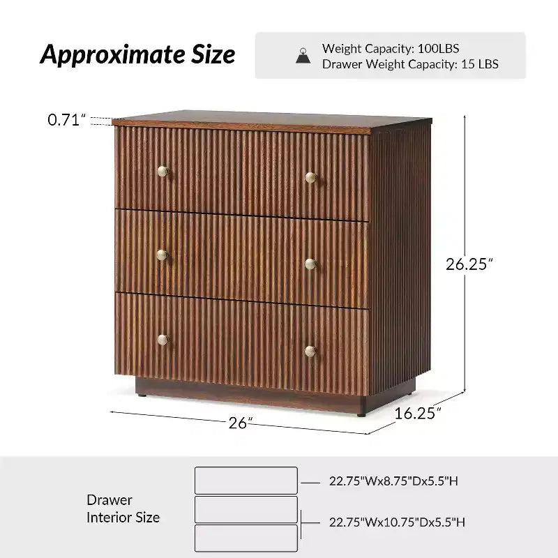 Table d'appoint moderne Sara à 3 tiroirs avec station de charge intégrée|ART OF LIVING DESIGNS-WALNUT
