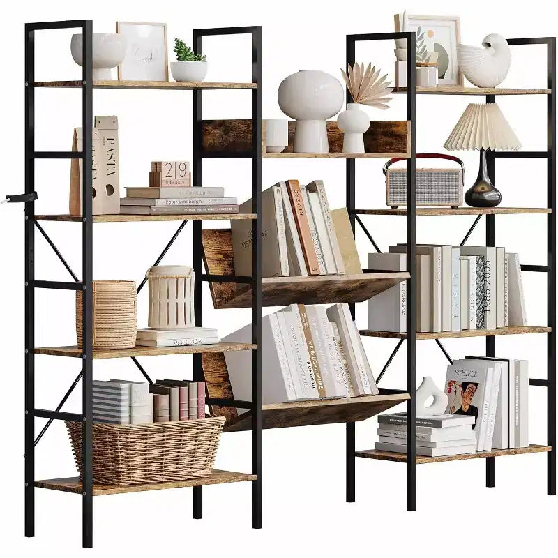 Étagère réglable à trois colonnes, 11 étagères, 15 kg/étagère, cadre en acier et panneaux MDF (noir) pour salon, bureau, chambre