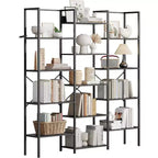 Bibliothèque à 5 niveaux et 3 colonnes, 14 étagères réglables, 45 kg/étagère, cadre en acier et panneaux de particules (Noir/Marron)