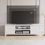 Meuble TV Garvee cannelé pour 80 pouces, meuble de divertissement moderne avec rangement, meuble média en bois avec porte cannelée pour salon