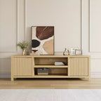 Meuble TV Garvee cannelé pour 80 pouces, meuble de divertissement moderne avec rangement, meuble média en bois avec porte cannelée pour salon
