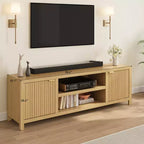 Meuble TV Garvee cannelé pour 80 pouces, meuble de divertissement moderne avec rangement, meuble média en bois avec porte cannelée pour salon