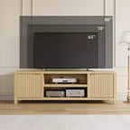 Meuble TV Garvee cannelé pour 80 pouces, meuble de divertissement moderne avec rangement, meuble média en bois avec porte cannelée pour salon
