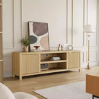 Meuble TV Garvee cannelé pour 80 pouces, meuble de divertissement moderne avec rangement, meuble média en bois avec porte cannelée pour salon
