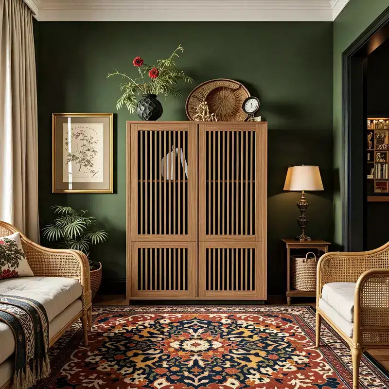 Meuble de rangement d'angle Luck Live Farmhouse de 34,84 pouces de couleur noyer.