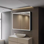 Armoire à pharmacie Flora avec miroirs et lumières, meuble de salle de bain encastré/mural avec lumière 3 modes, intensité variable, anti-buée, noir