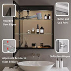 Armoire à pharmacie Flora avec miroirs et lumières, meuble de salle de bain encastré/mural avec lumière 3 modes, intensité variable, anti-buée, noir