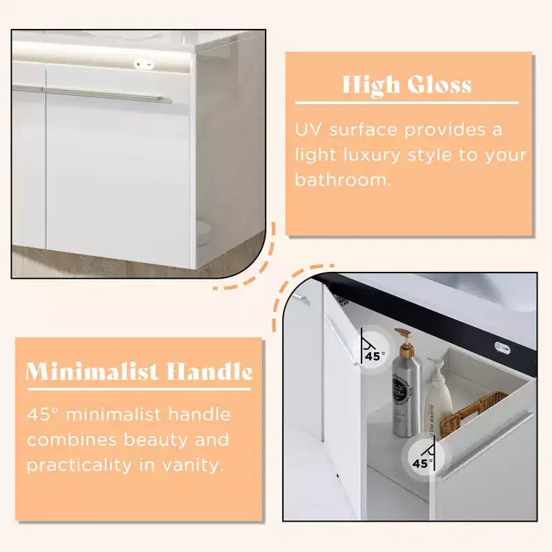 Meuble-lavabo flottant double AMERLIFE LED avec lavabo intégré