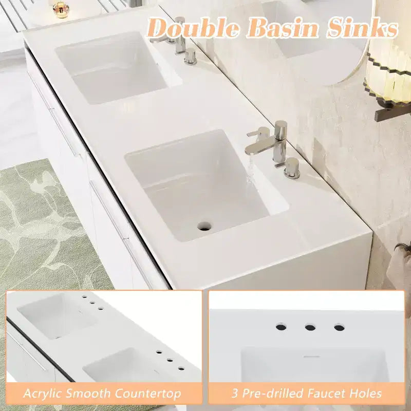 Meuble-lavabo flottant double AMERLIFE LED avec lavabo intégré