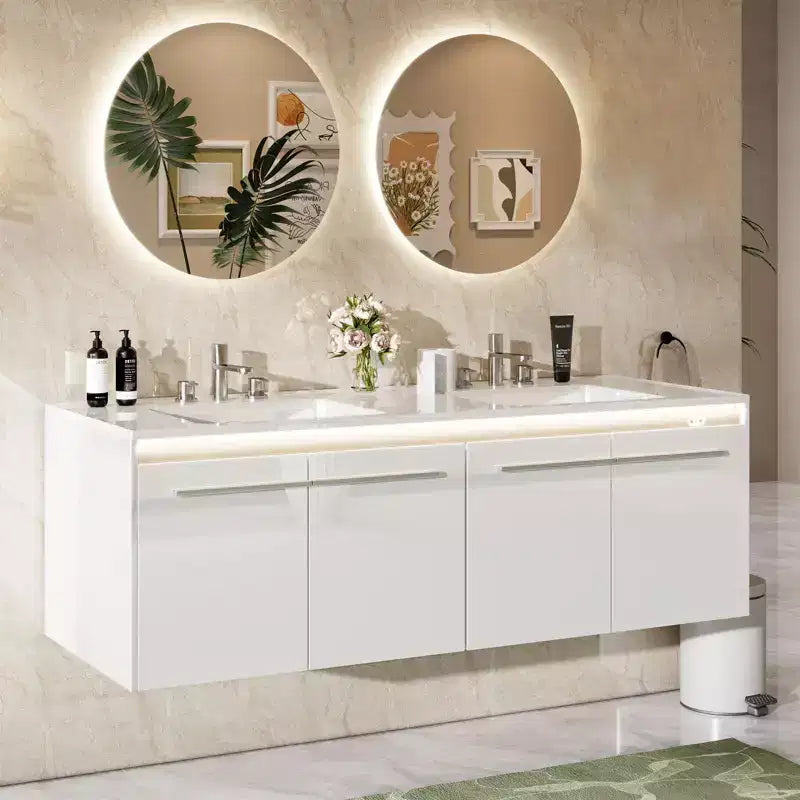 Meuble-lavabo flottant double AMERLIFE LED avec lavabo intégré