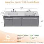 Meuble-lavabo flottant double AMERLIFE LED avec lavabo intégré