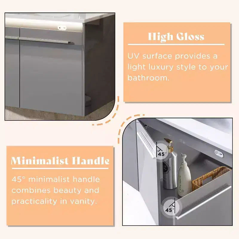 Meuble-lavabo flottant double AMERLIFE LED avec lavabo intégré