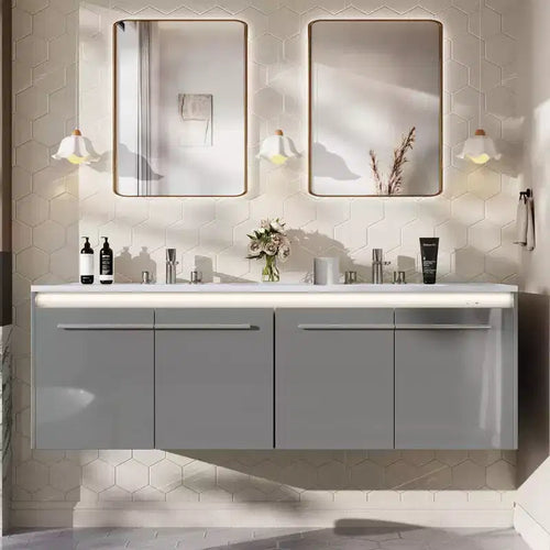 AMERLIFE LED Floating Bathroom Double Vanity with Sink Combo