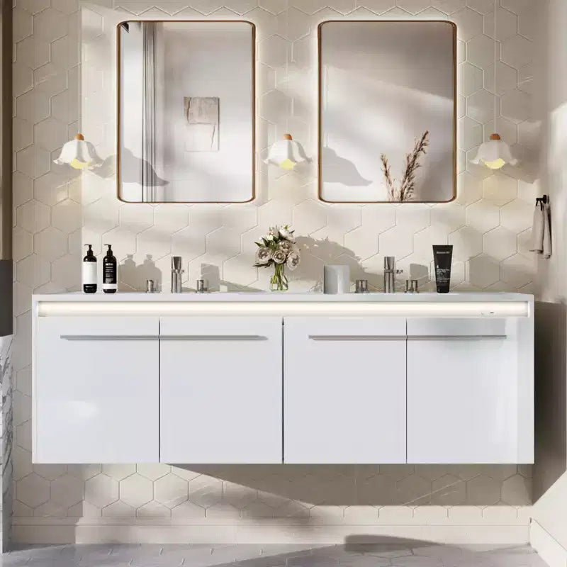 Meuble-lavabo flottant double AMERLIFE LED avec lavabo intégré