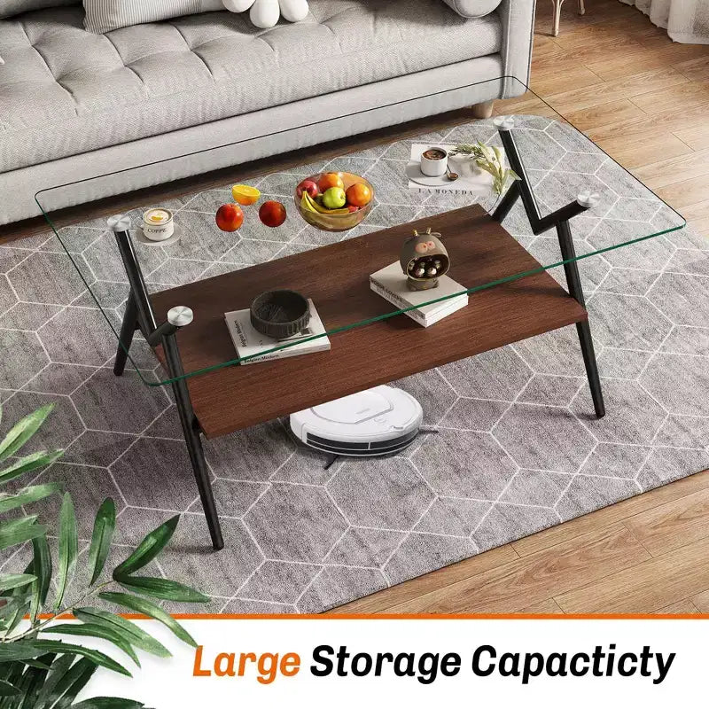 Ensemble de 3 tables basses et tables d'appoint, Table en verre trempé avec couche de MDF, Tables modernes pour salon, Verre transparent