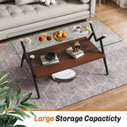Ensemble de 3 tables basses et tables d'appoint, Table en verre trempé avec couche de MDF, Tables modernes pour salon, Verre transparent