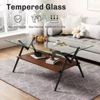 Ensemble de 3 tables basses et tables d'appoint, Table en verre trempé avec couche de MDF, Tables modernes pour salon, Verre transparent