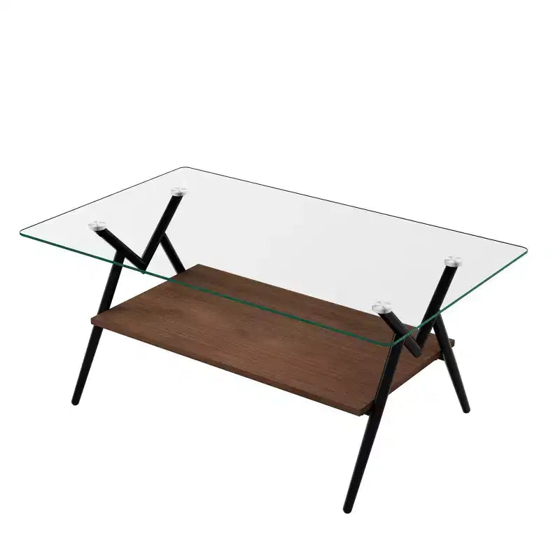 Ensemble de 3 tables basses et tables d'appoint, Table en verre trempé avec couche de MDF, Tables modernes pour salon, Verre transparent