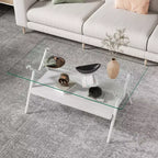 Ensemble de 3 tables basses et tables d'appoint, Table en verre trempé avec couche de MDF, Tables modernes pour salon, Verre transparent