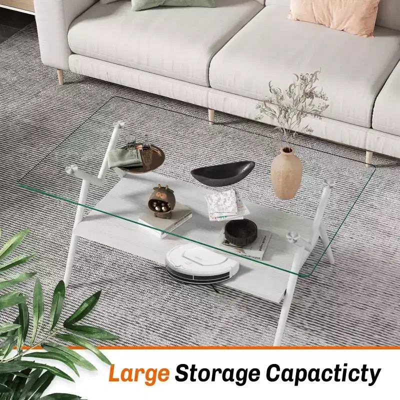 Ensemble de 3 tables basses et tables d'appoint, Table en verre trempé avec couche de MDF, Tables modernes pour salon, Verre transparent