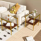Set of 2 Rectangle End Table, Tempered Glass Tabletop with MDF layer,Transparent Glass