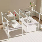Lot de 2 tables d'appoint rectangulaires, plateau en verre trempé avec couche MDF, verre transparent