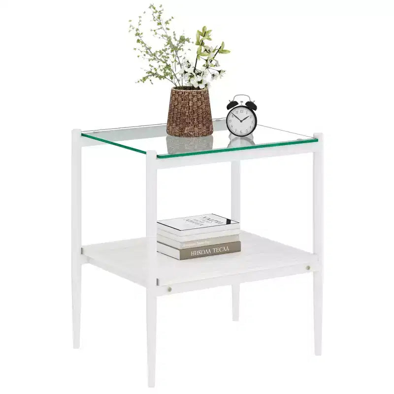 Lot de 2 tables d'appoint rectangulaires, plateau en verre trempé avec couche MDF, verre transparent