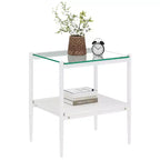 Lot de 2 tables d'appoint rectangulaires, plateau en verre trempé avec couche MDF, verre transparent